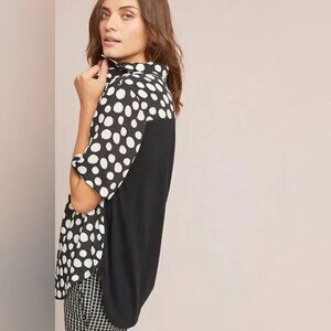Anthropologie Porridge Bergen Button Down Blouse Polka Dot Black & White Size L